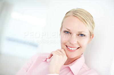 Buy stock photo House, businesswoman and smile in portrait for planning, goal and confidence for property market. Professional career, female person and real estate agent with pride for experience or realtor for job