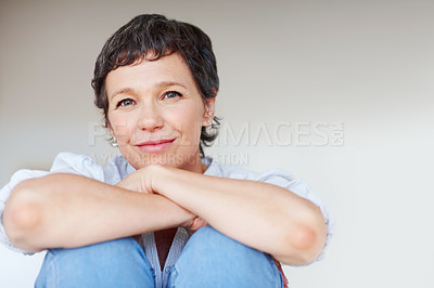 Buy stock photo Attractive mature business woman smiling over plain background