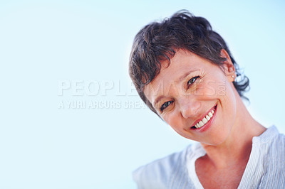 Buy stock photo Closeup of beautiful business woman smiling over white background