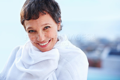 Buy stock photo Portrait of beautiful mature woman having fun outdoors