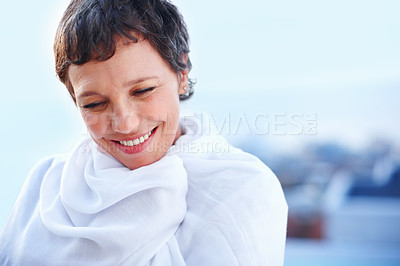 Buy stock photo Closeup of beautiful mature woman having fun outdoors