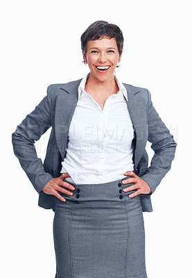 Buy stock photo Portrait, mature and business woman with smile, happiness or confidence as hr consultant or staff. Female person, pride and positive in career as employee or manager on studio background in Australia