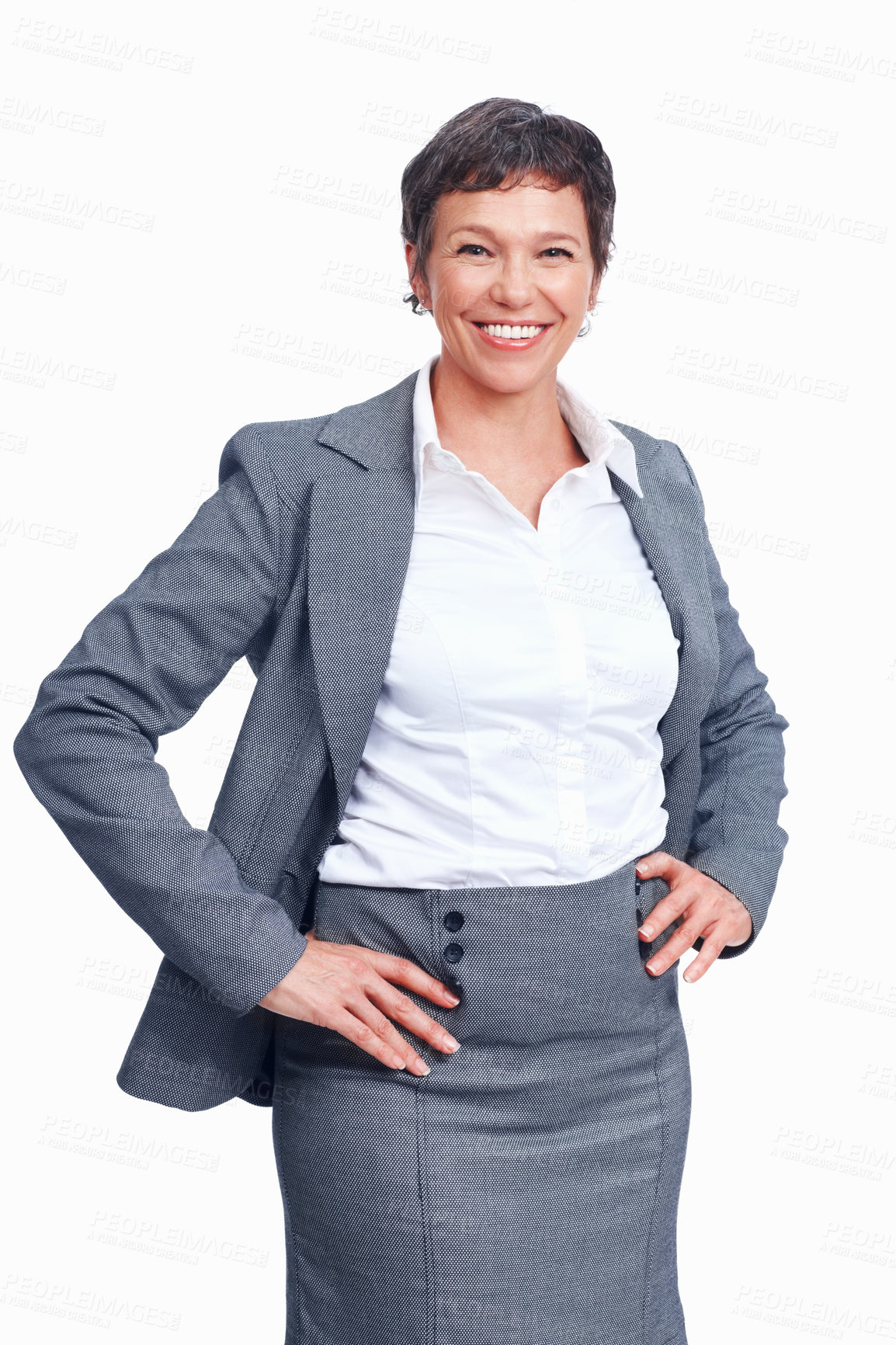 Buy stock photo Portrait, mature and business woman with positive, smile or confidence as senior hr consultant. Female person, pride and happiness for career as employee or manager on studio background in Australia