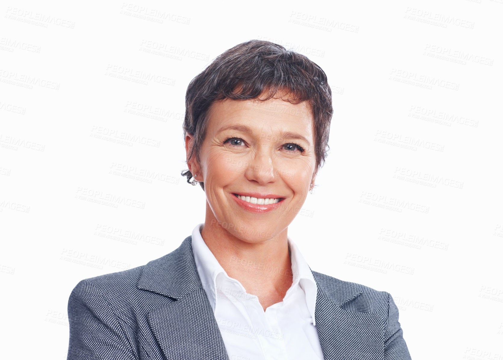 Buy stock photo Portrait, mature and business woman with confidence, smile and happiness as senior hr consultant. Female person, pride and positive for career as employee or manager on studio background in Australia