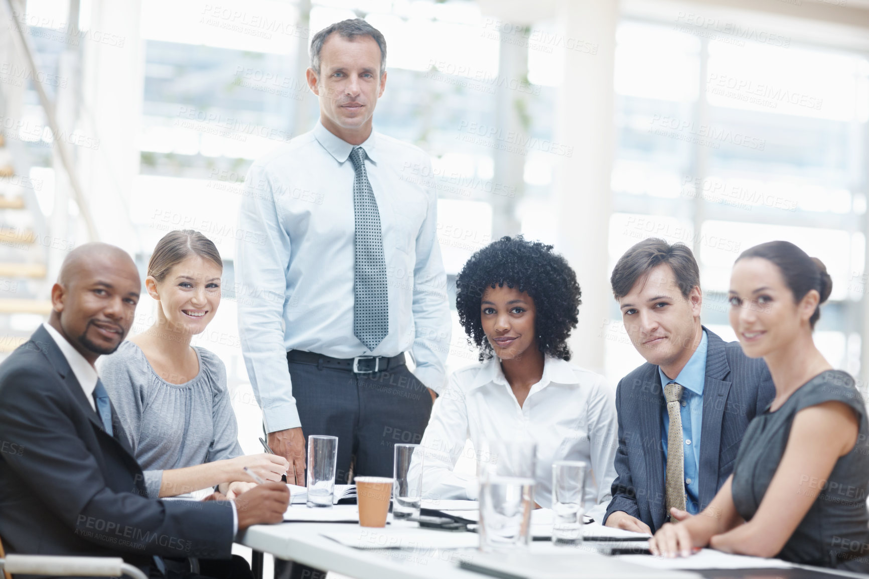 Buy stock photo Collaboration, diversity and portrait of business people in boardroom of office together for management. Corporate, meeting or strategy with man and woman employee group in workplace for seminar