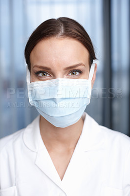 Buy stock photo Portrait of female dentist wearing mask in office