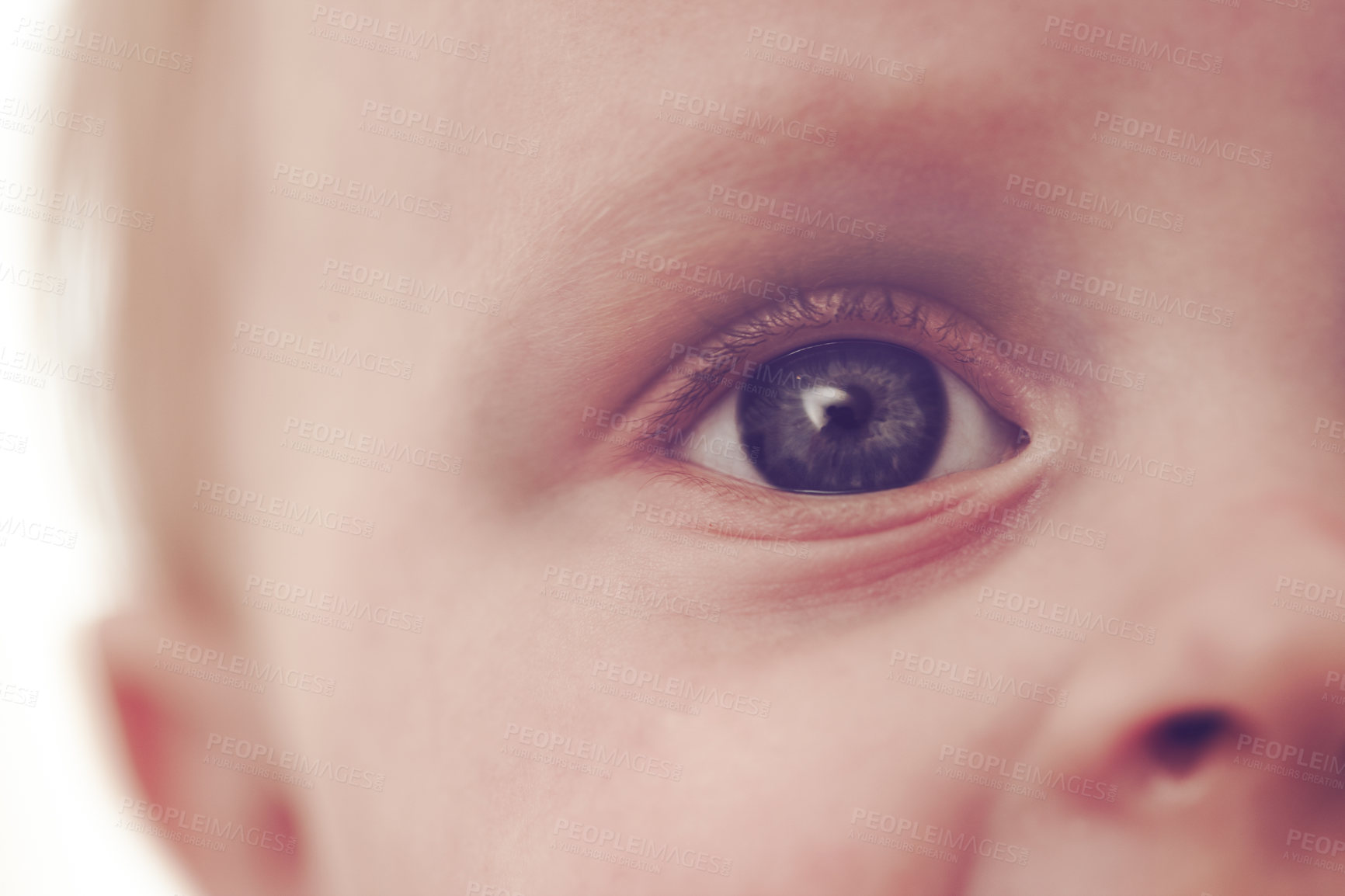 Buy stock photo Closeup cropped view of a baby's blue eye