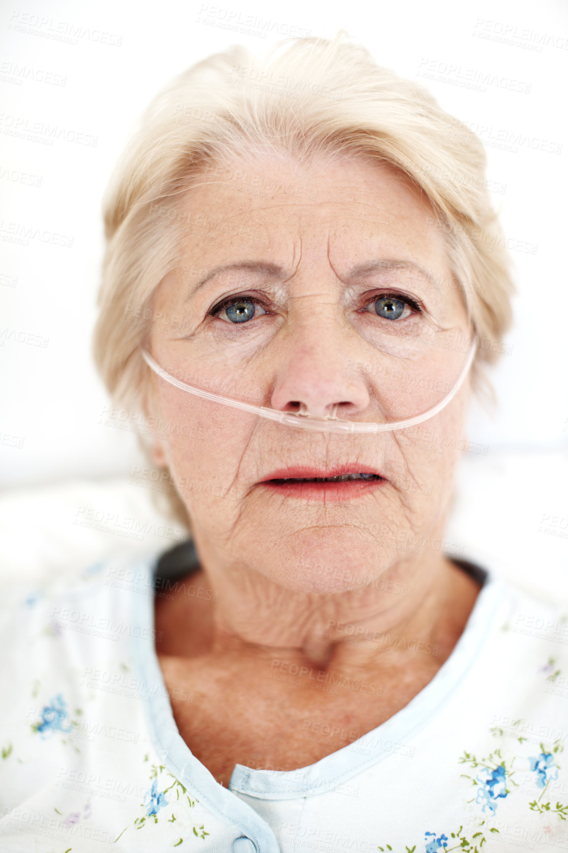 Buy stock photo Portrait, old woman and sad for illness, hospital and depression for disease, healthcare and medicine. Mental health, diagnosis and senior person with dementia, treatment and stress in Germany