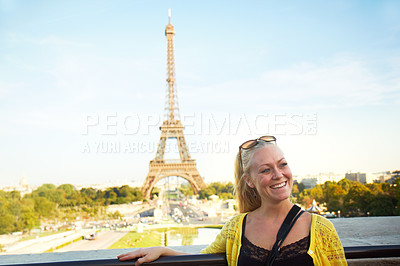 Buy stock photo An attractive young woman sight seeing in the Paris
