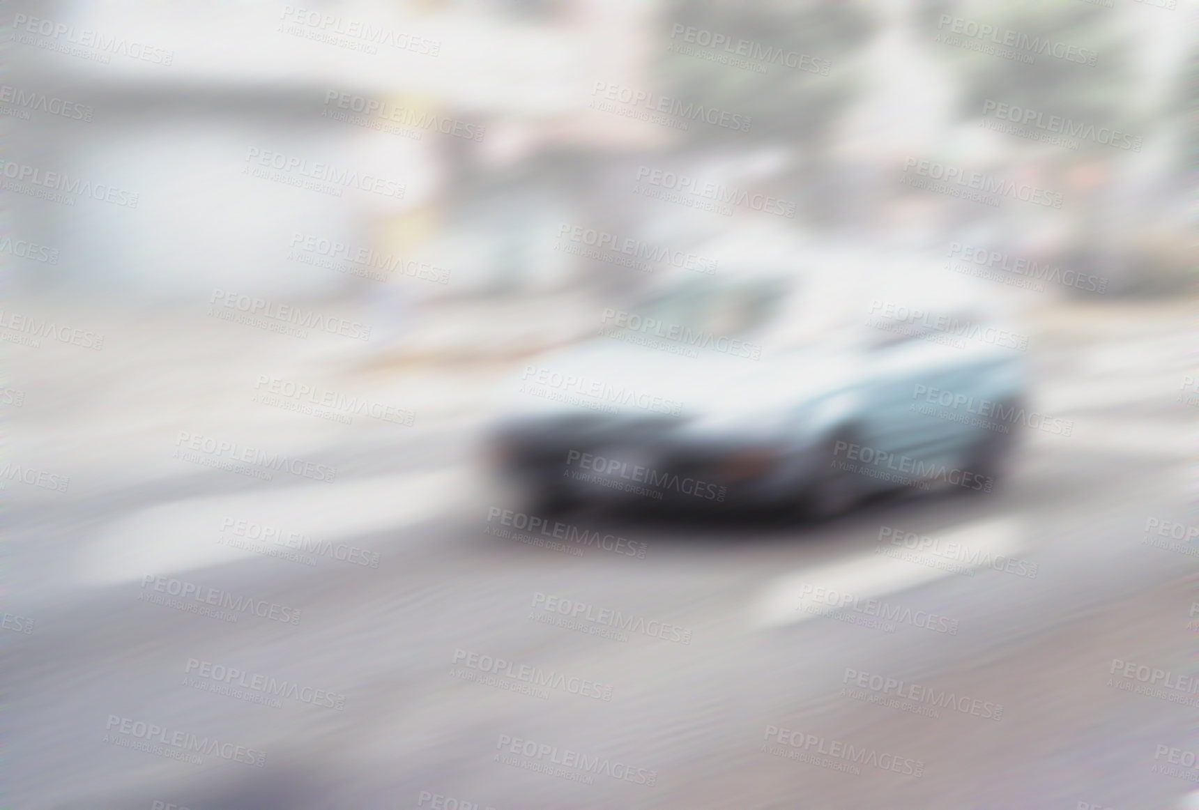 Buy stock photo Motion blurred street life. Busy street in day time. Bokeh mode photo shot in day time of busy street with a car. Abstract blurred of vehicle on street. People driving car on day time background