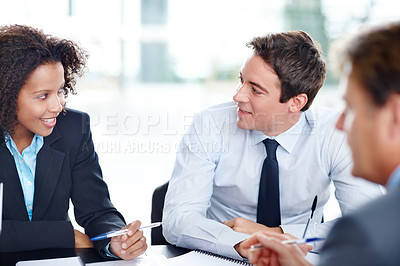 Buy stock photo Creative business colleagues sitting and having a meeting together