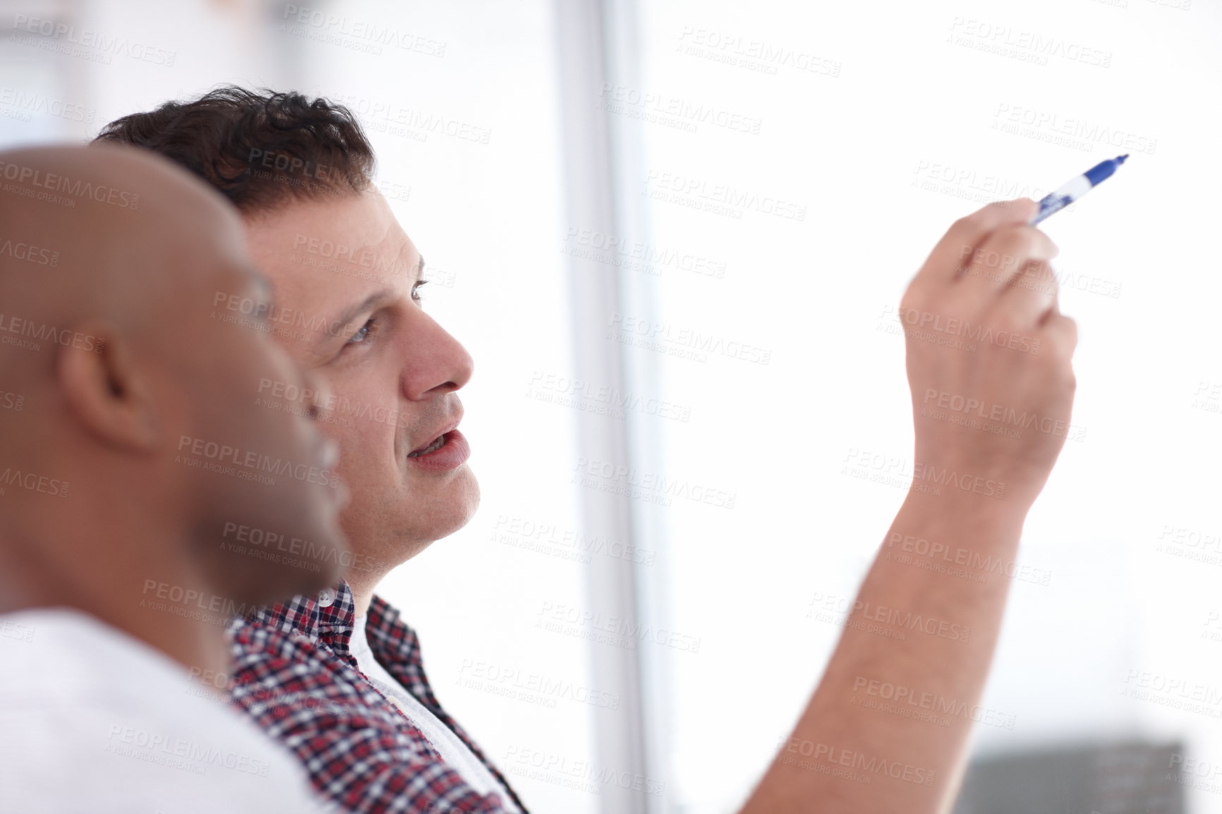 Buy stock photo Businessman, marker and presentation for training, mentorship and planning with discussion. Workshop meeting and collaboration for future growth and project management for company and work goals