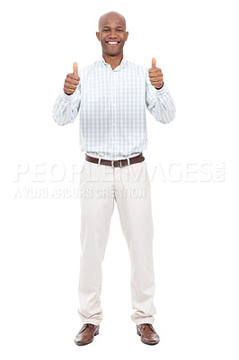 Buy stock photo Full length studio portrait of an excited young man giving two thumbs up to the camera