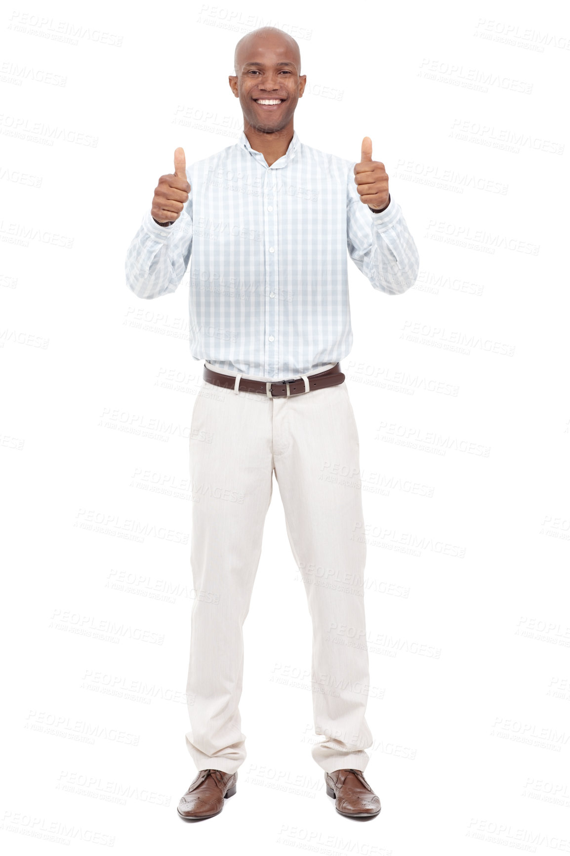 Buy stock photo Full length studio portrait of an excited young man giving two thumbs up to the camera