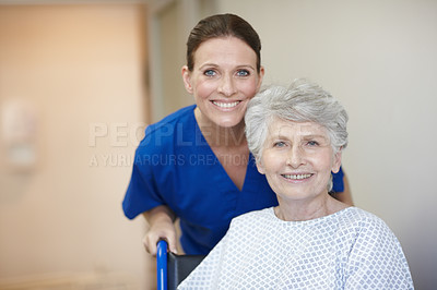 Buy stock photo Portrait of a nurse and a senior patient