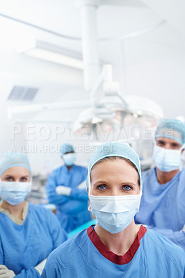 Buy stock photo Portrait of a diverse and professional medical team of surgeons