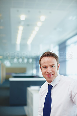 Buy stock photo Portrait, confident and man in office, happy and ambitious for career path, accountant and investment. Proud, auditor and professional in financial firm, person and smile for opportunity in Canada