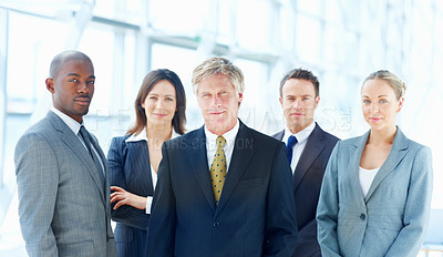 Buy stock photo Portrait of multi racial executives standing together in office