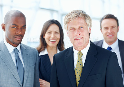 Buy stock photo Portrait, teamwork and business people in office, lawyer and confidence with cooperation. Face, employees and attorney with pride, career ambition and happiness with collaboration and legal aid