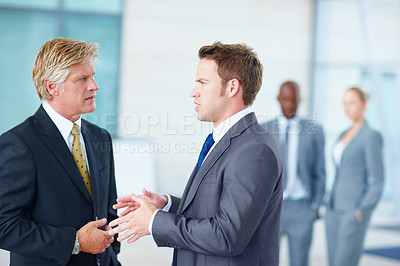 Buy stock photo Discussion, meeting or business people with mentor or legal team for court case, research or support. Advice, question or lawyers in office with attorney or advisor at law firm for review or feedback