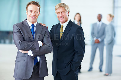 Buy stock photo Portrait, teamwork and business people in office, mentor and confidence with career ambition. Face, employees and cooperation with pride, accounting and investors with support and collaboration