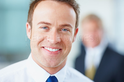 Buy stock photo Portrait, business people and man in office, pride and smile with career ambition. Face, employee and consultant in workplace, accounting firm and financial advisor with economy anlyst and happiness