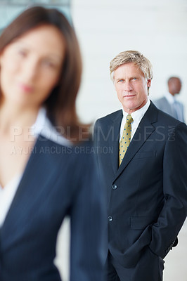 Buy stock photo Portrait, business and man with pride in office of corporate leadership, about us and experience. Serious, mature person and executive with finance ambition, investment funding and growth opportunity