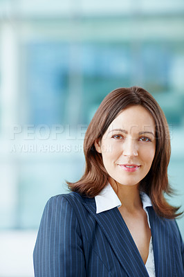Buy stock photo Woman, business attorney and portrait in office, professional and proud of legal constitution. Female person, employee and confident advocate at law agency, justice advisor and lawyer for policy