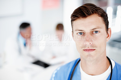 Buy stock photo Healthcare, serious nurse and portrait of man in hospital for medicine, service or wellness. Face, person and medical professional, expert and confident surgeon coworking in clinic with career pride