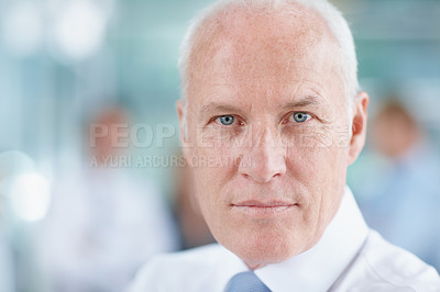 Buy stock photo Closeup portrait of a serious senior businessman - copyspace