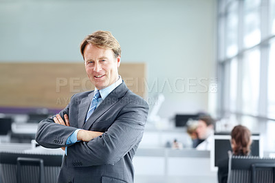 Buy stock photo Mature businessman standing in the office and looking confident - portrait 