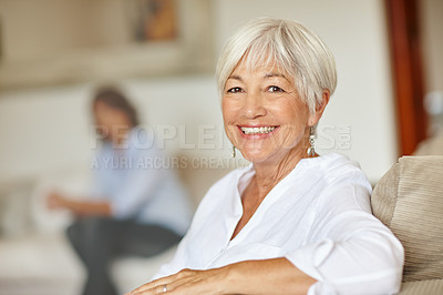 Buy stock photo Portrait of an elderly woman at home
