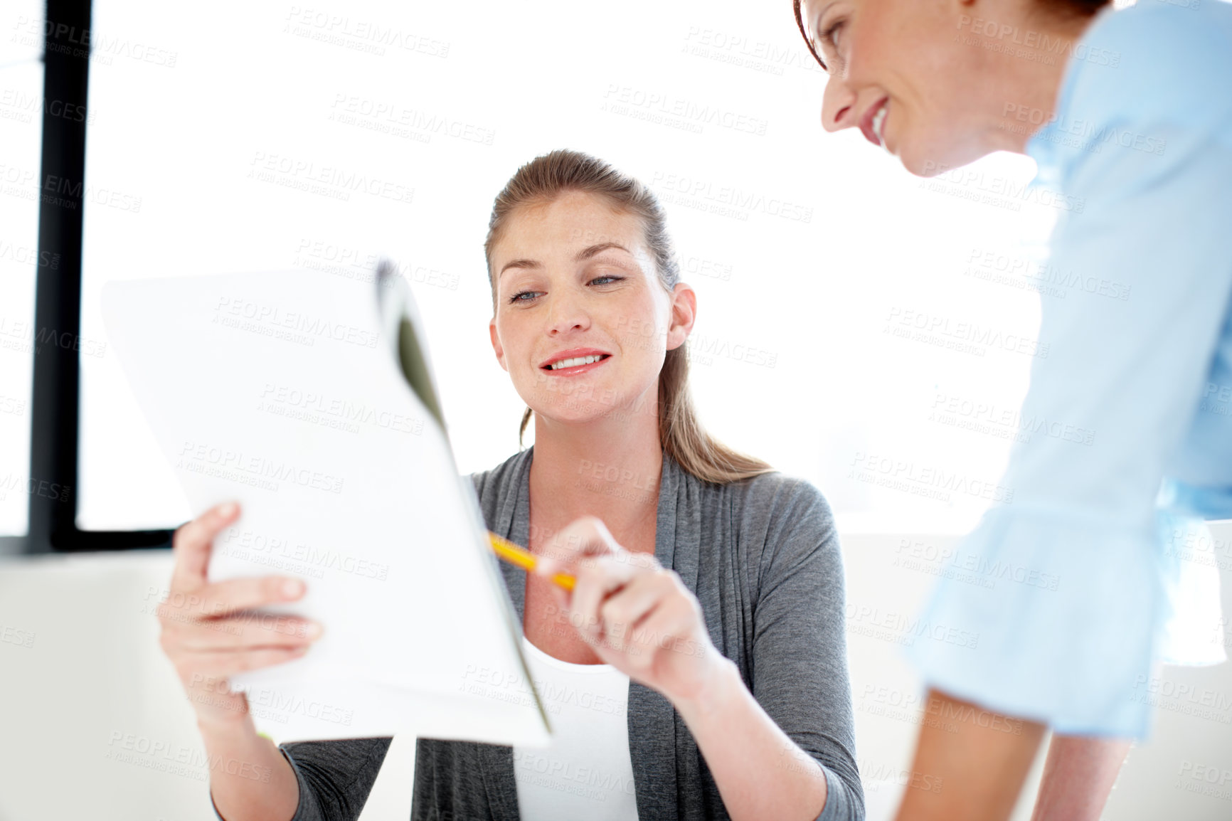 Buy stock photo A young female professional sharing her ideas with a colleague