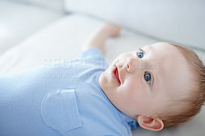 Buy stock photo Closeup of a cute baby boy smiling