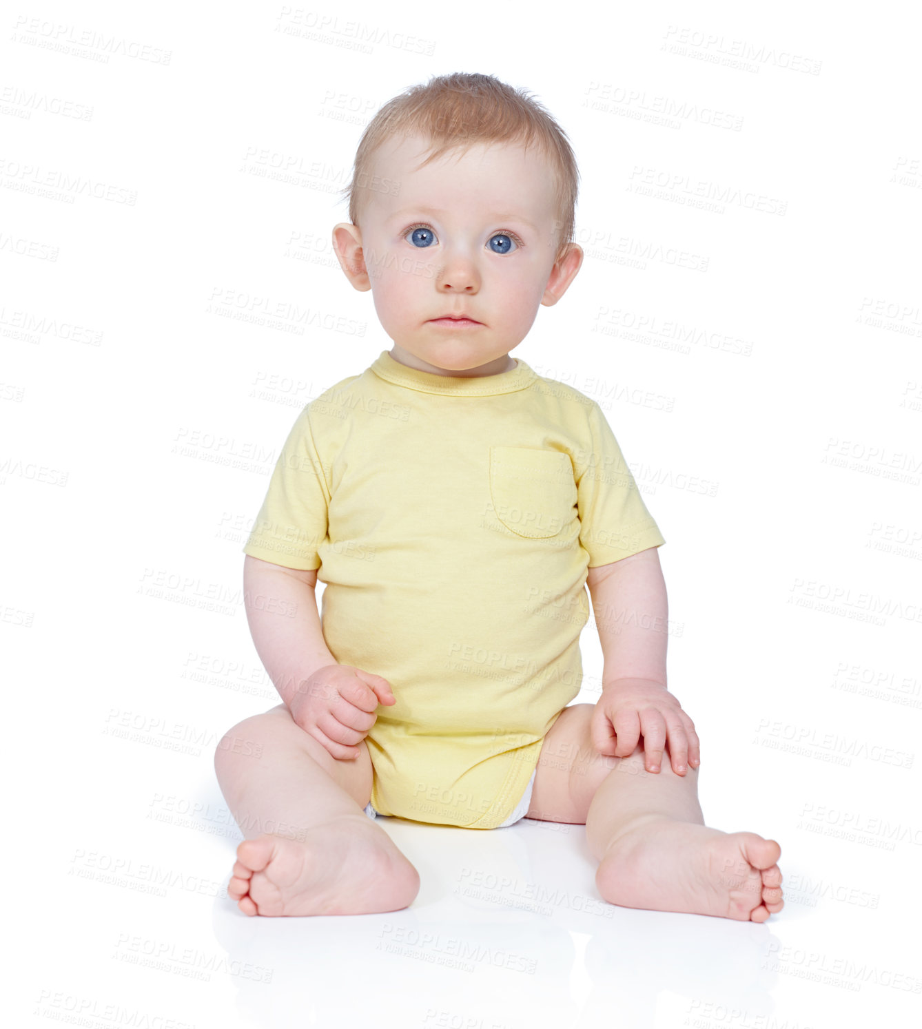 Buy stock photo A cute baby boy against a white background