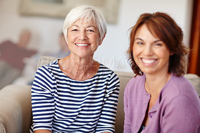 Buy stock photo Portrait of a mother and daughter at home