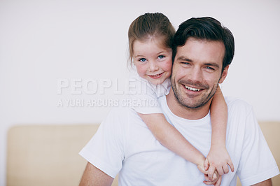 Buy stock photo Portrait of a father and daughter spending time together indoors