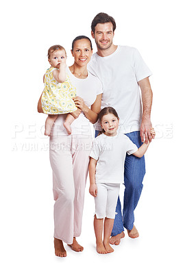 Buy stock photo Studio portrait of a happy family with two children