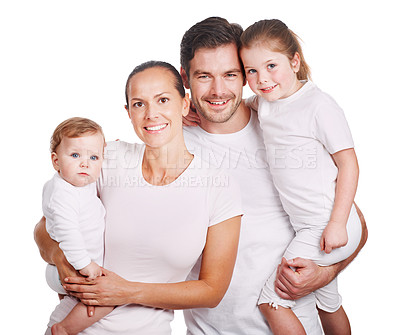 Buy stock photo Cropped portrait of a family with two children dressed in casual wear