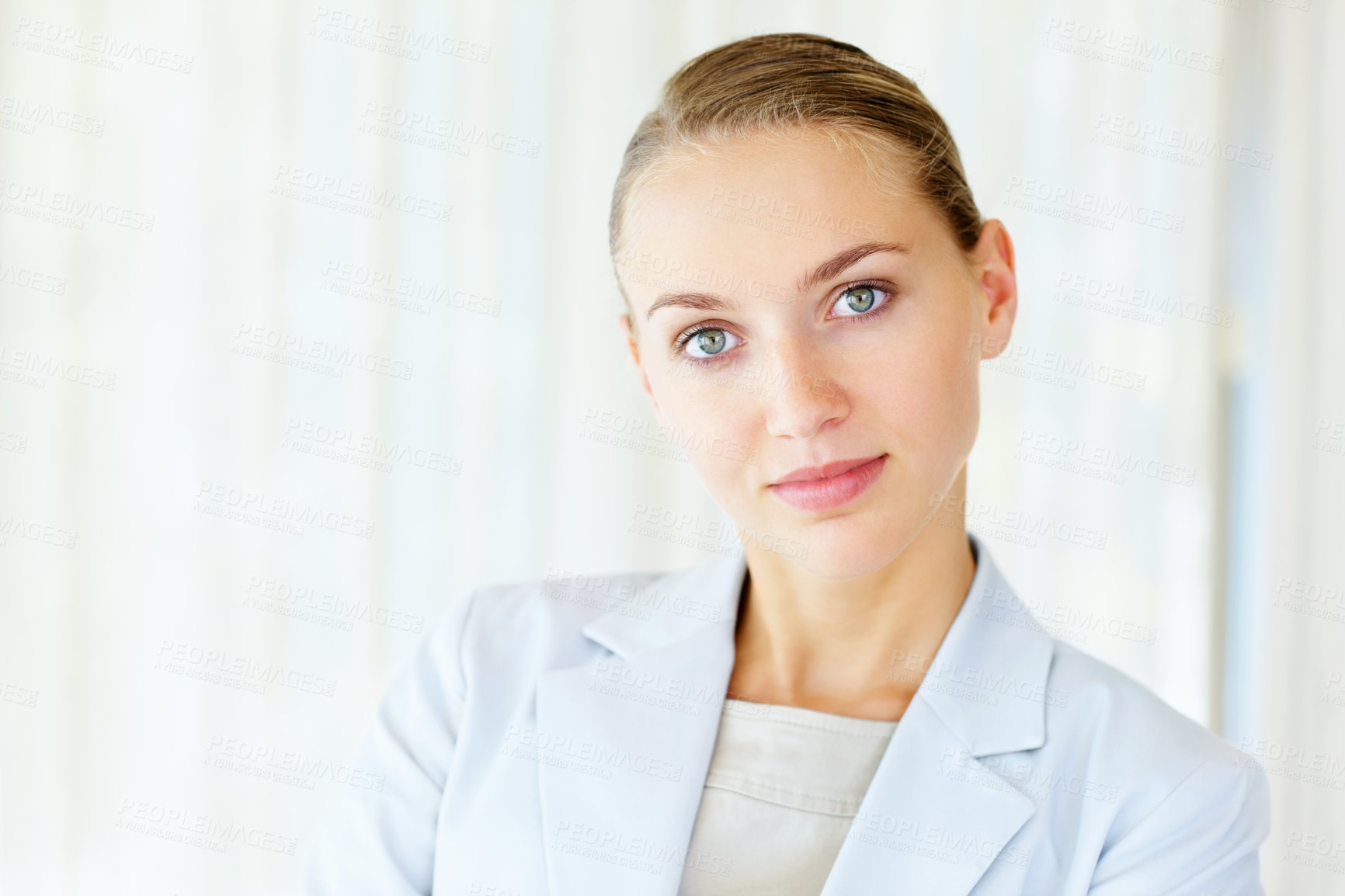 Buy stock photo Portrait of a cute blue eyes business woman with copyspace