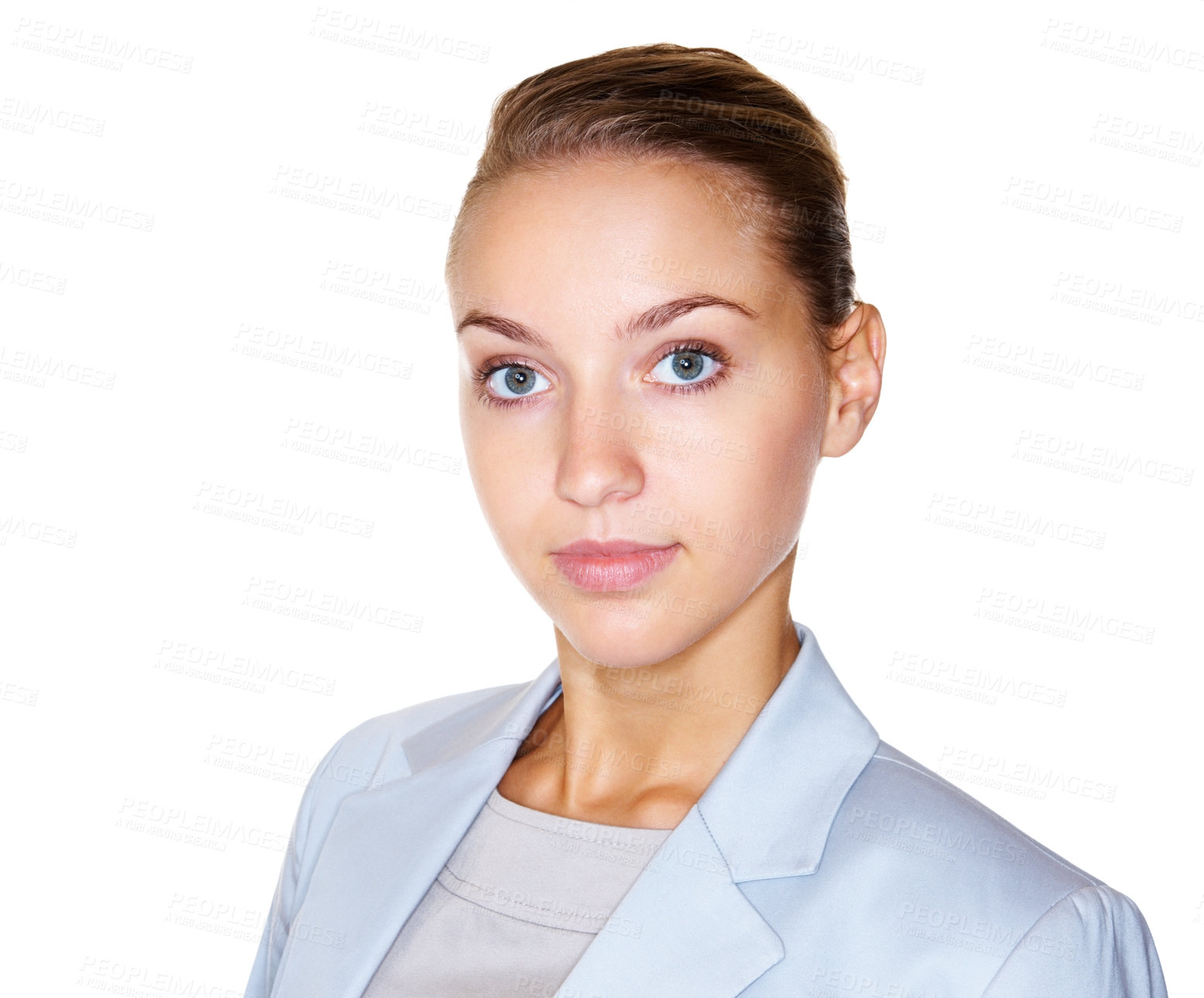 Buy stock photo Portrait of a cute young business woman isolated against white background