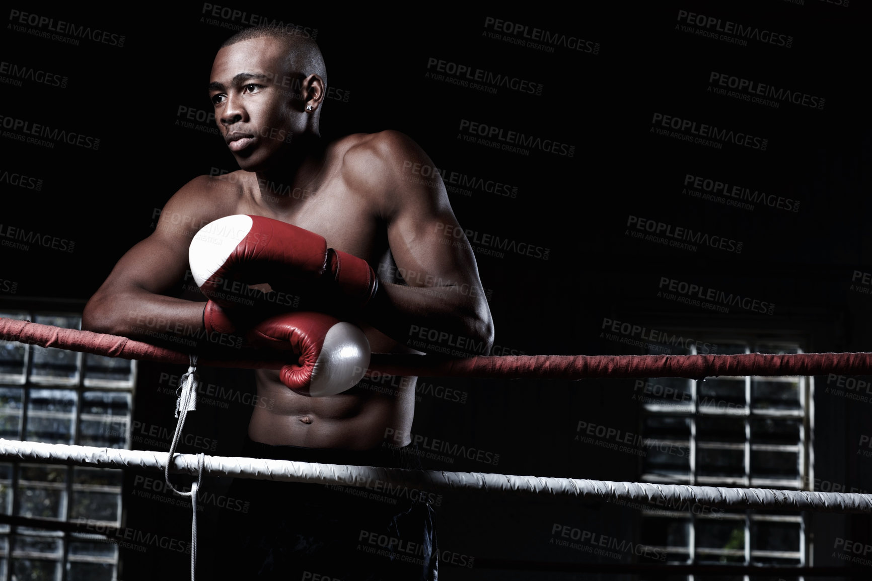 Buy stock photo Confident African American boxer looking away
