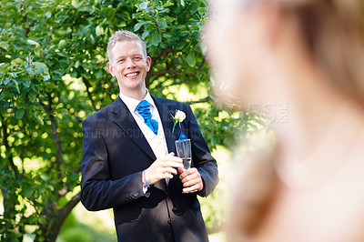 Buy stock photo Shot of a bride and groom on their wedding day