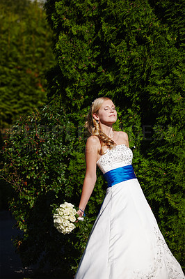 Buy stock photo Shot of a beautiful blonde bride