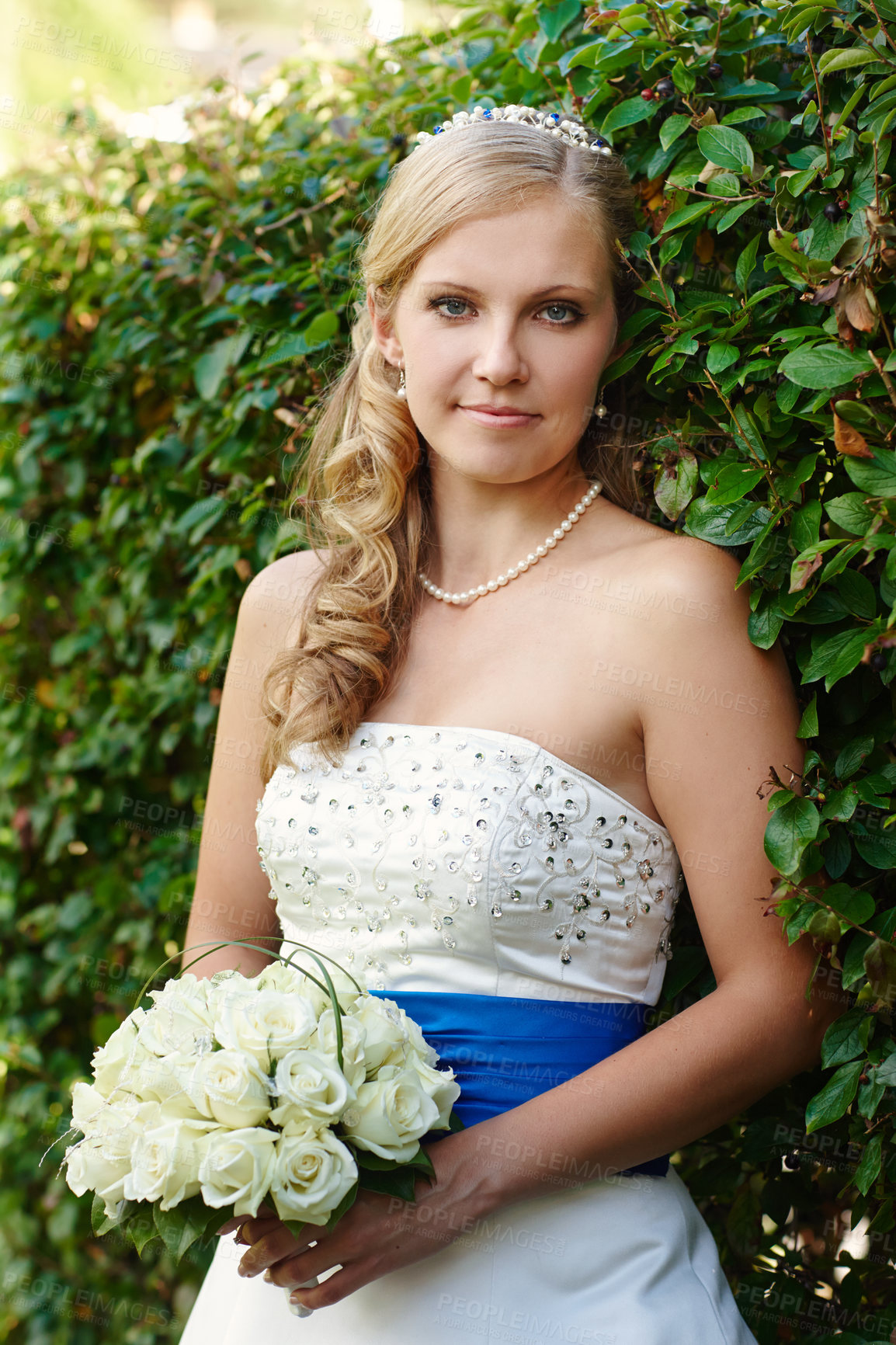 Buy stock photo Cropped portrait of a beautiful blonde bride