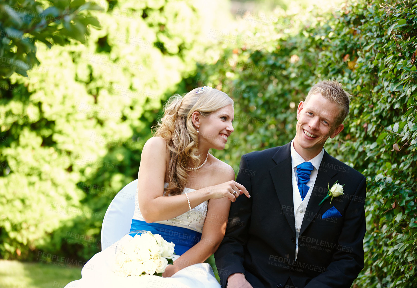 Buy stock photo Shot of a bride and groom on their wedding day