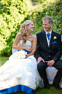 Buy stock photo Shot of a bride and groom on their wedding day