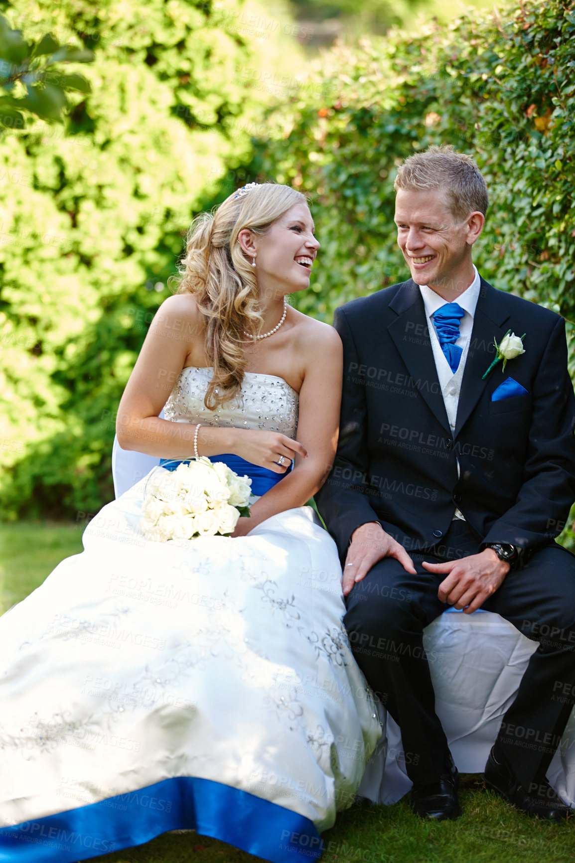 Buy stock photo Shot of a bride and groom on their wedding day