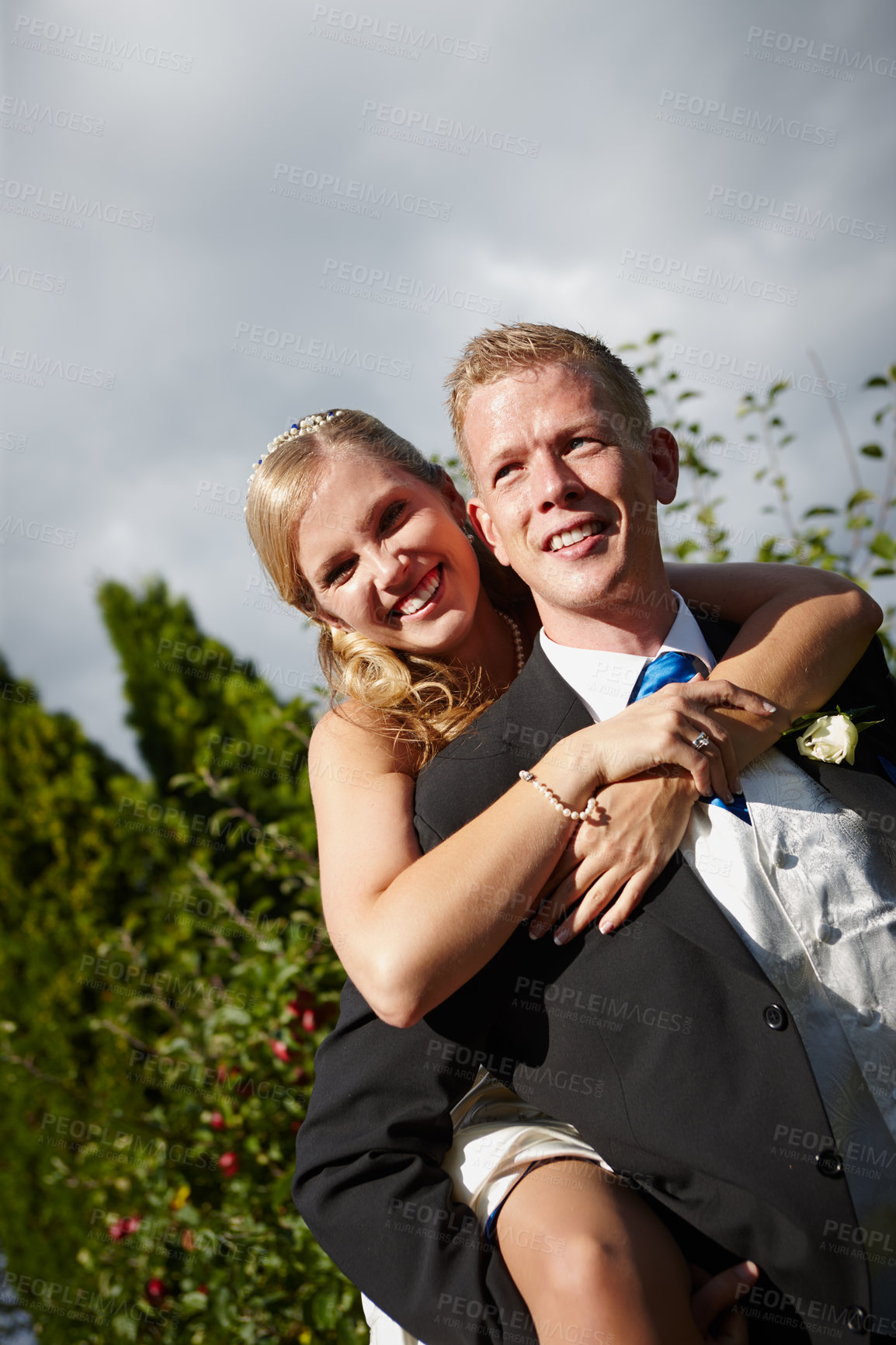 Buy stock photo Shot of a bride and groom on their wedding day