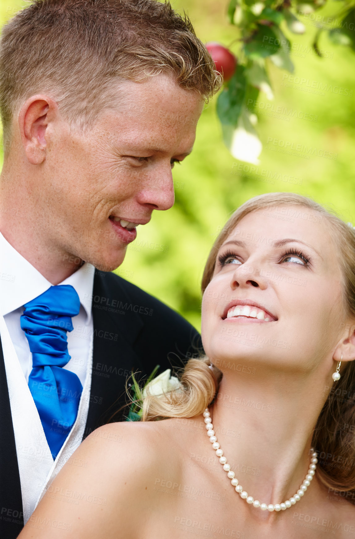 Buy stock photo Cropped shot of a bride and groom on their wedding day